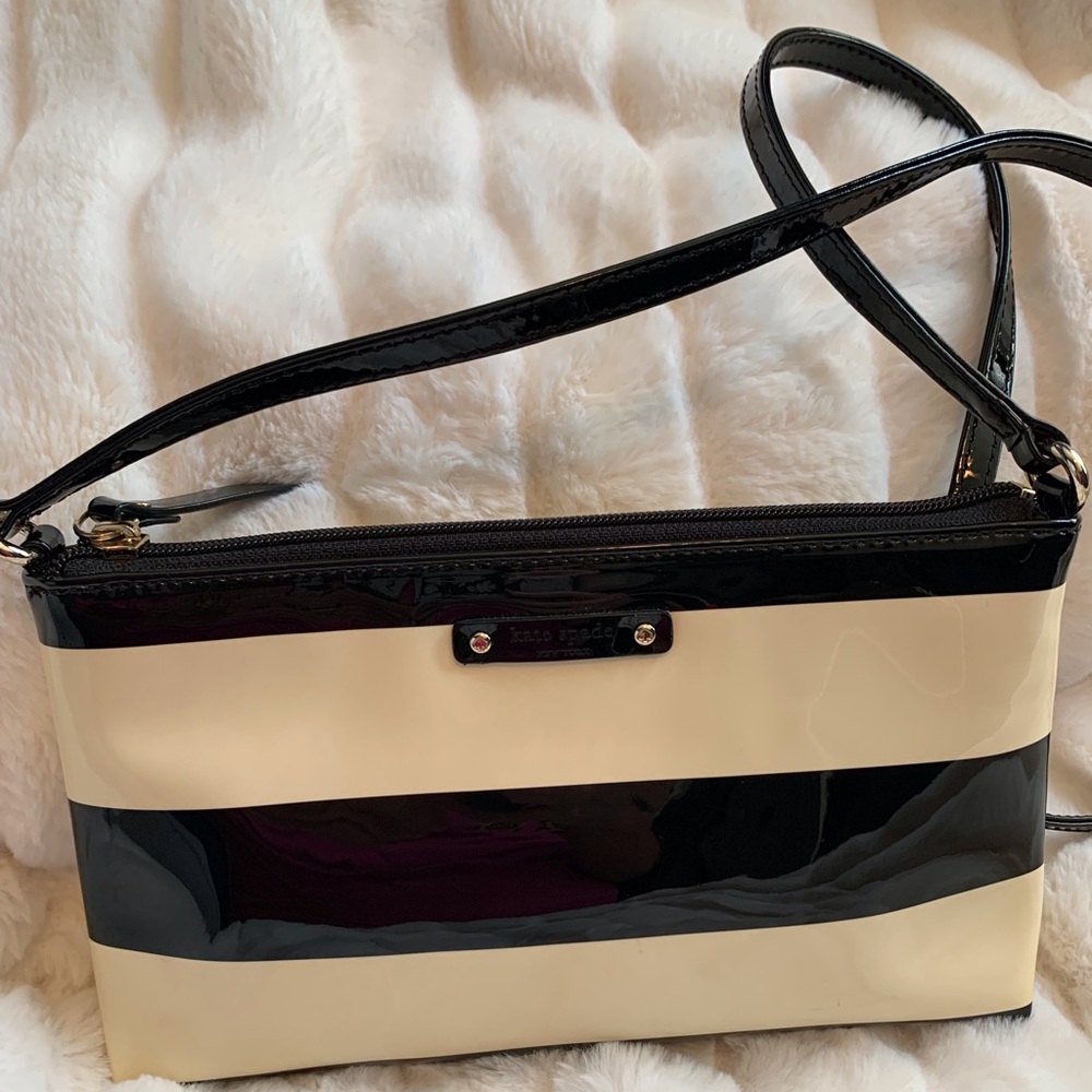Kate Spade Cream and Black Striped Patent Leather Crossbody